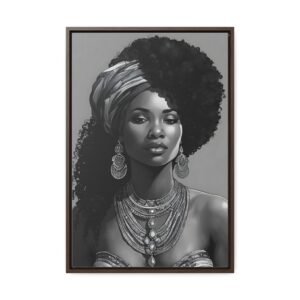 Canvas Wrap Wall Art, Black and White Beautiful Woman with Hair Wrap and Bold Jewelry Design